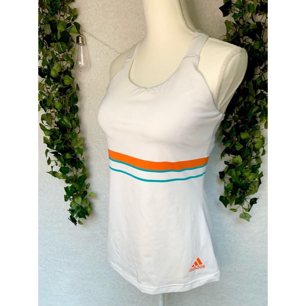 Adidas Cross Back White Striped Climalite Shelf Bra Tank Women's Small